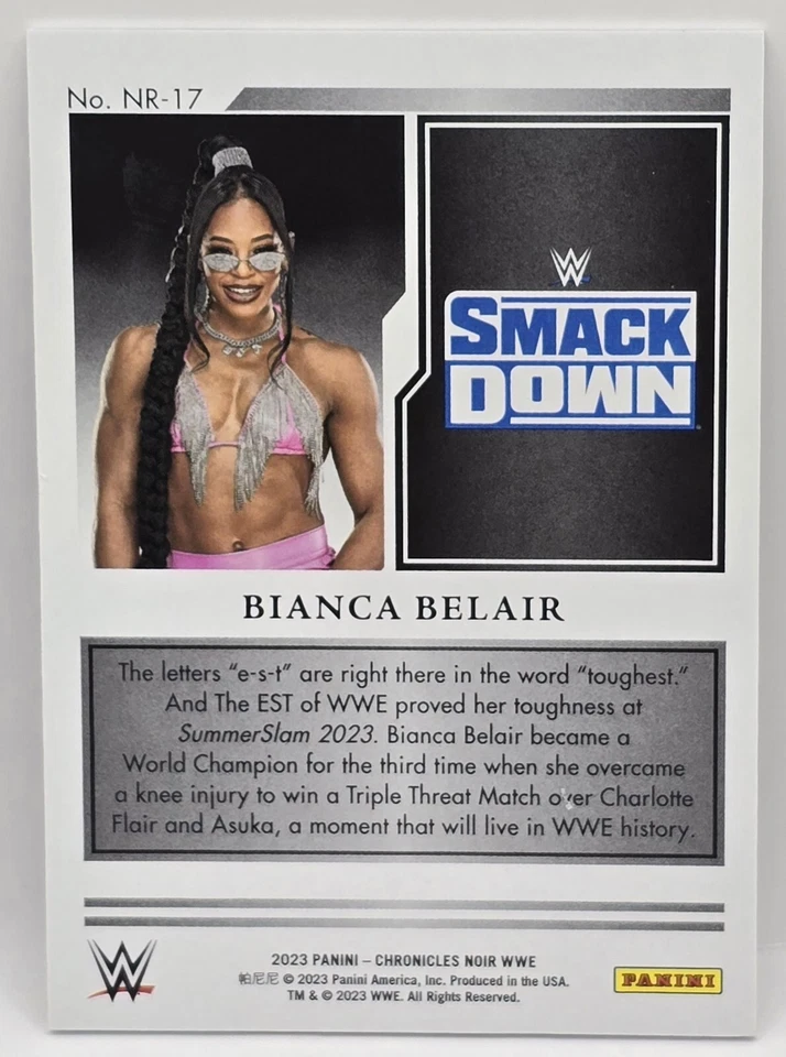 2023 Panini Chronicles WWE BIANCA BELAIR Noir Holo Silver #/25 Card #NR-17 - Image 2 of 2