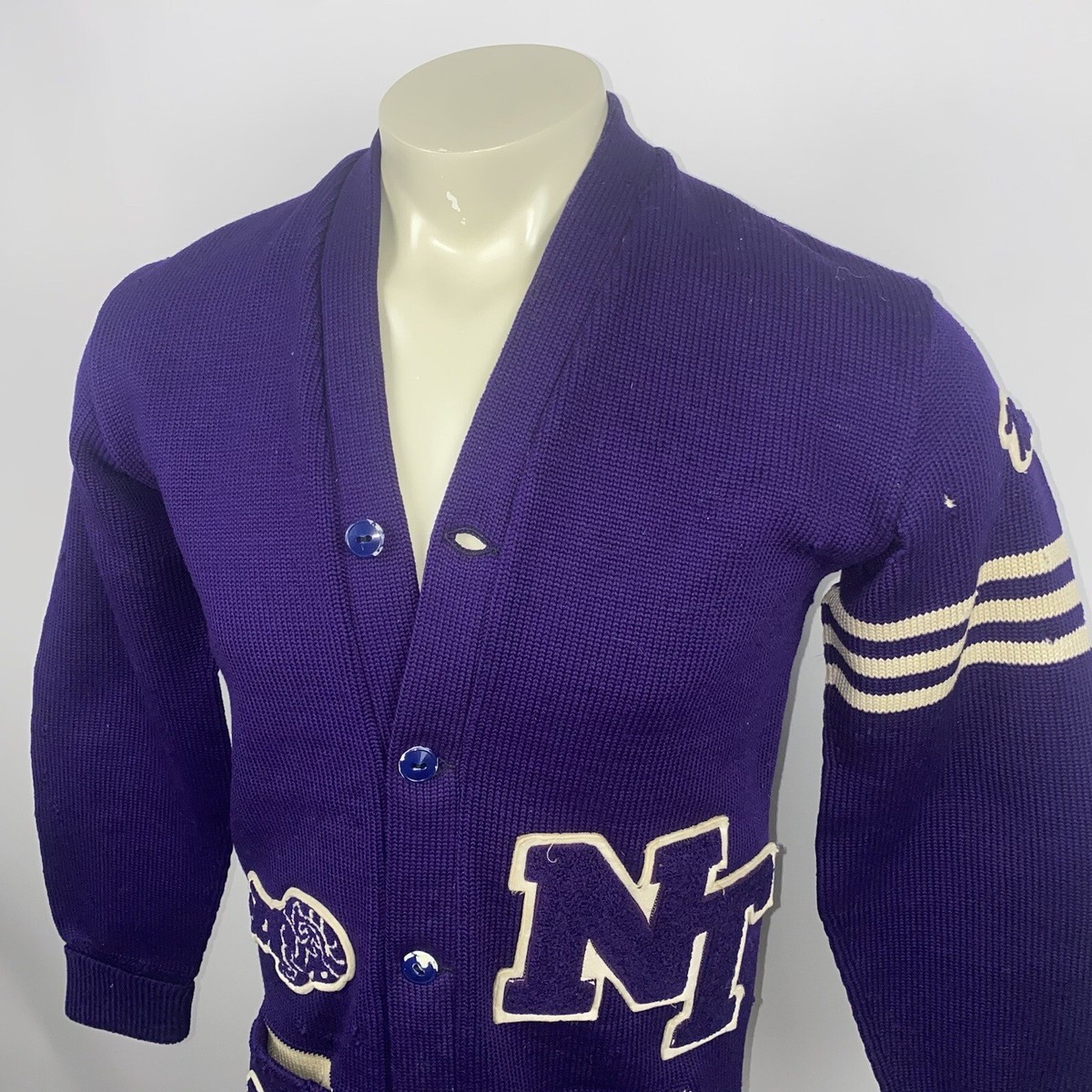 トップス 60s lettered cardigan Vintage 60s Letterman Knit Cardigan. Vintage College White
