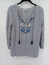 Old Navy Women's Blouse Boho Striped  Tunic Size XS TP Blue/White 