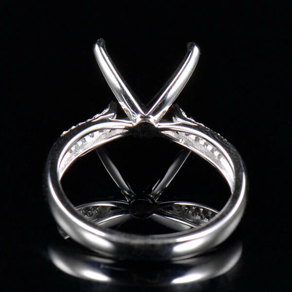 Solid 14K White Gold Natural Diamond Semi Mount Ring Setting Princess Cut 9×9mm - Image 3 of 3