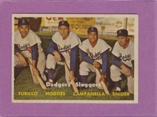 1957 Topps Dodgers Sluggers Furillo Hodges Campanella Snider #400 HOF Card EX-MT