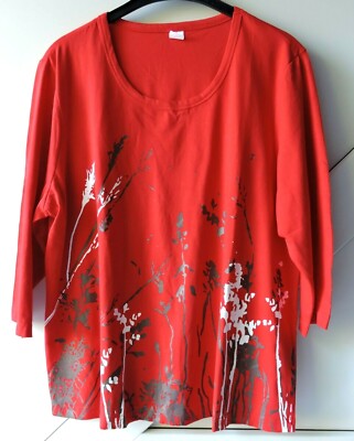 AproductZ Shirt 3/4 Arm  mit Blumenprint  Gr. 48  - rot