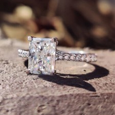 2.5Ct Radiant Cut Moissanite Stone Vintage Engagement Ring 18K White Gold Plated