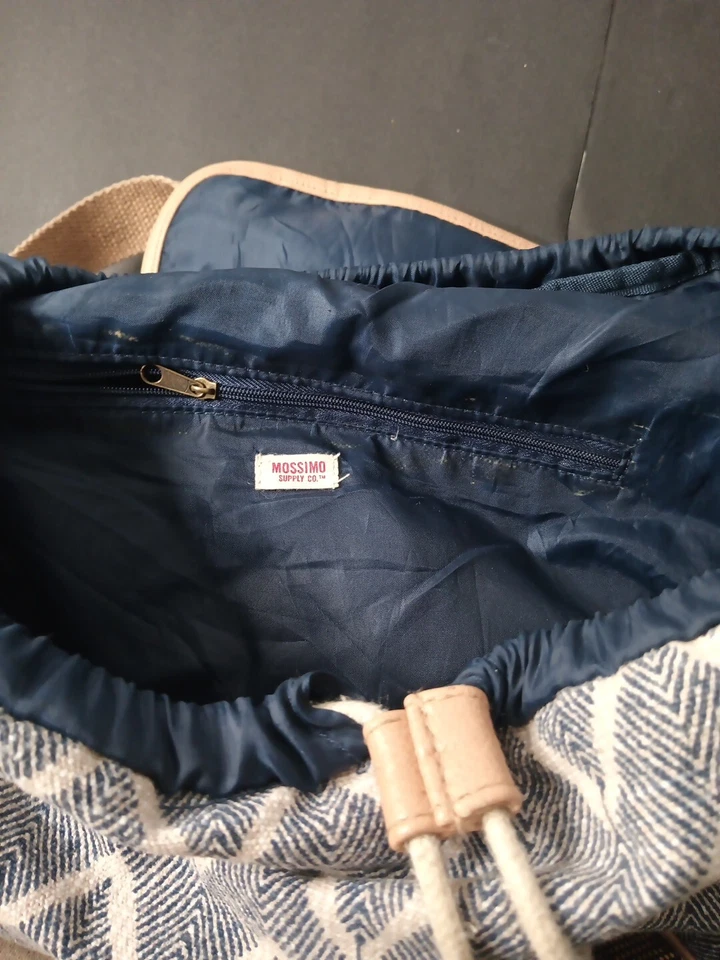 Mossimo Supply Co Large Navy and Ivory Backpack Striped Faux Leather Trim - Image 3 of 4