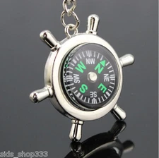 COMPASS Metal chrome Rudder keychain camping hiking outdoors US SELLER key chain