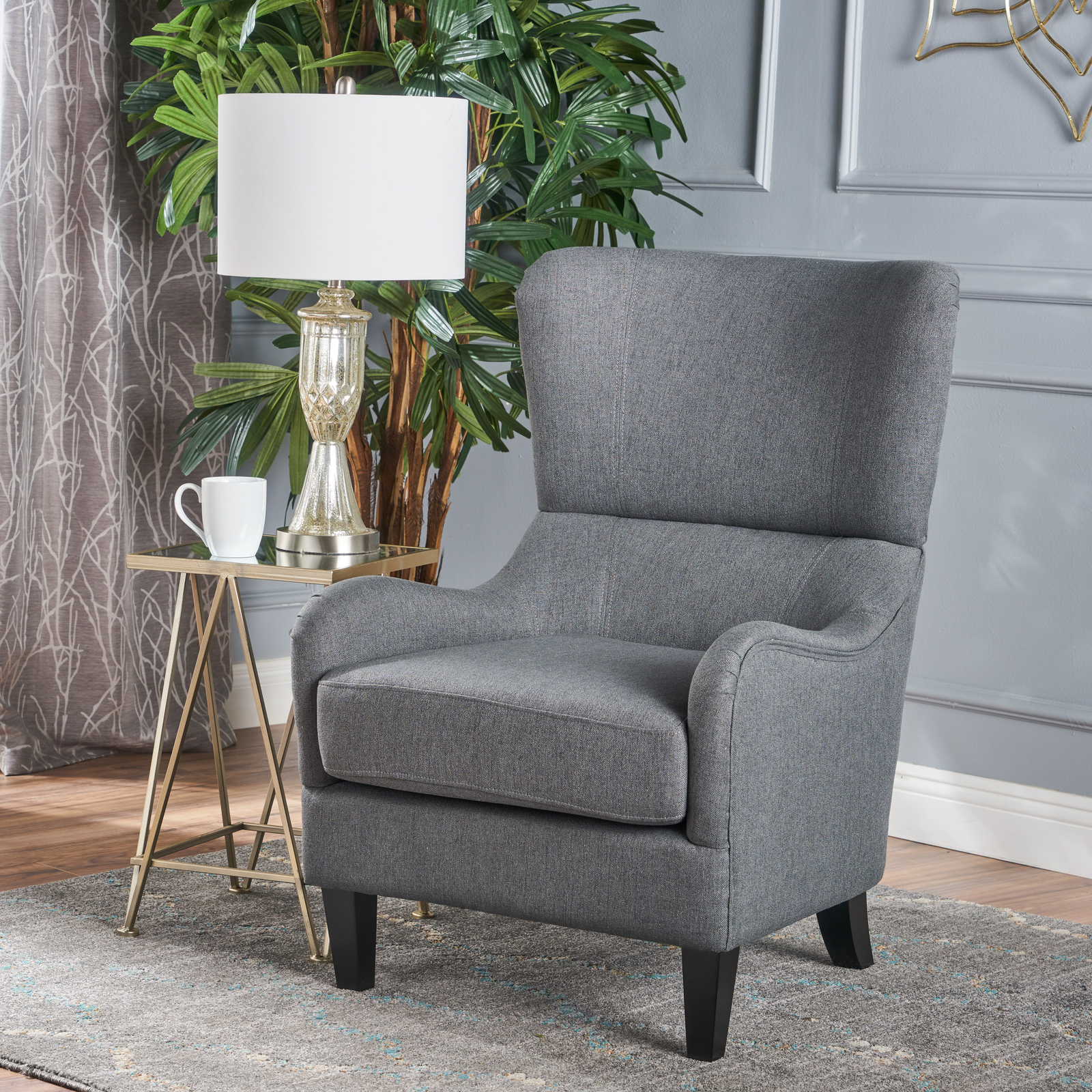 Modern Upholstered Armchair with Solid Wood Legs for Living Room Comfort