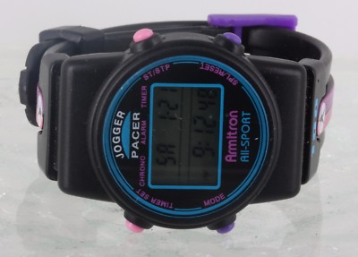ARMITRON ALL-SPORT JOGGER PACER WOMENS BLACK-PINK-PURPLE BAND WR100FT WATCH 6361