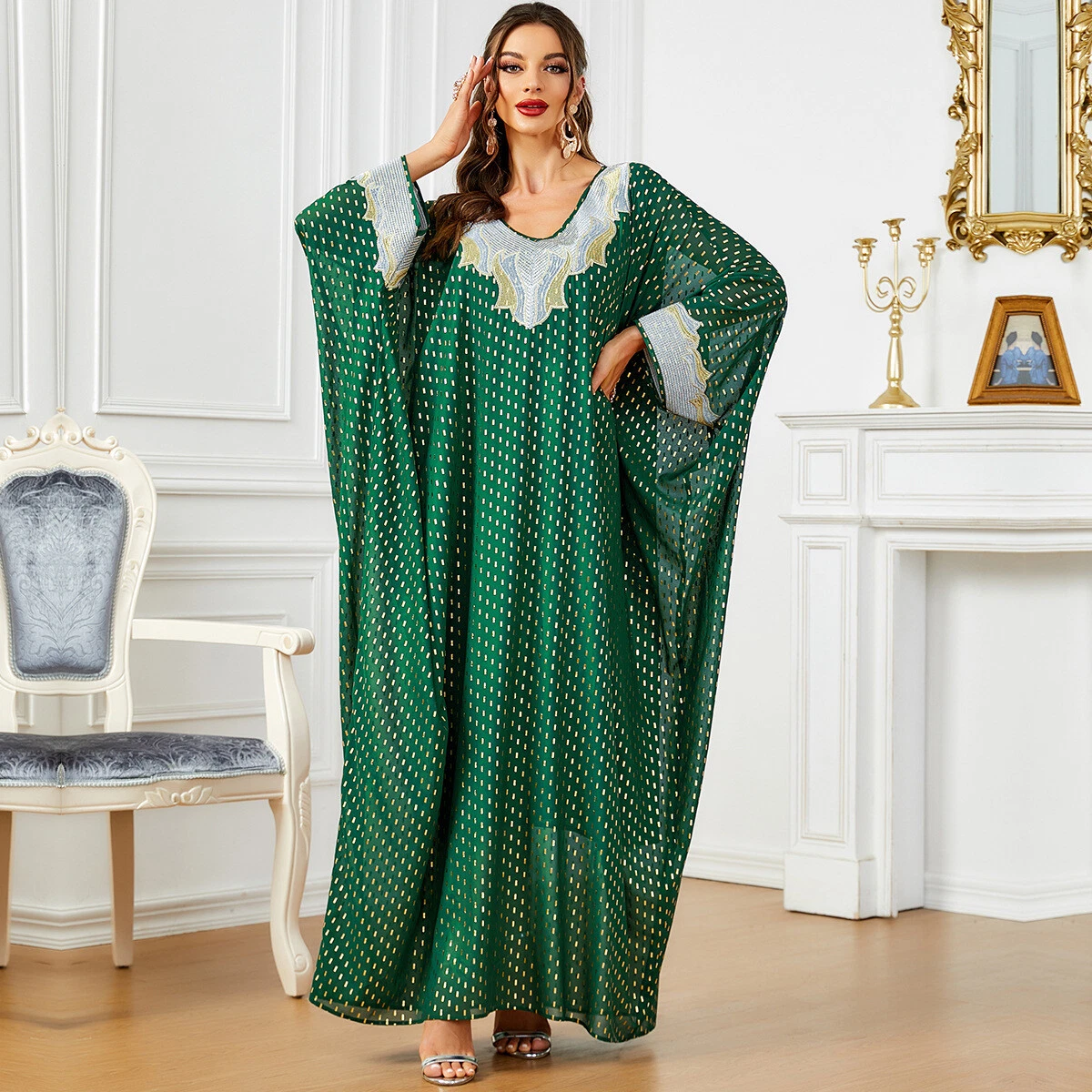 Abaya Dubai Kaftan Women Batwing Sleeve Maxi Dress Ramadan Caftan