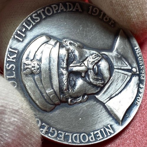 1985 POLAND 1918 POLISH INDEPENDENCE PILSUDSKI BRONZE SILVER PLATED MEDAL WARSAW - Picture 3 of 6