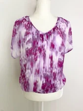 Apt. 9 Womens Blouse Size PS Pink V Neck Pleated Built In Cami Dolman Sleeves