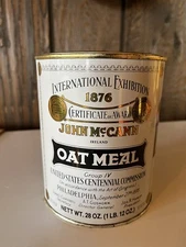 Vintage John McCann's Irish Oatmeal Metal Tin 28 oz Empty with Lid Home Decor