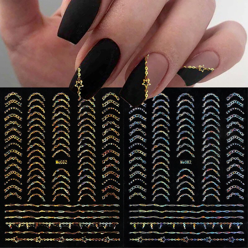 Nail Stickers Line Nail Art Stickers Metal Line Nail Decals Rose Gold Nail  Art Supplies 3D Self-Adhesive Nail Stickers Curve Strip French Tips Lines  Nail Designs Nail Art Decoration Foils for Women -