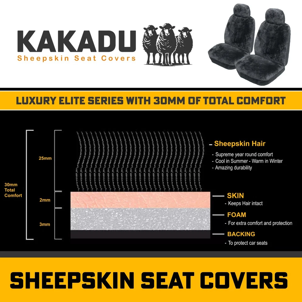 KAKADU Luxury Sheepskin Seat Covers For NISSAN BLUEBIRD U13 LX TI 93-97 BLK 6YRW - image 4 of 4