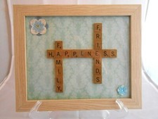 Scrabble Tiles Sign, "Happiness, Family, Friends", Home Decor, Wall Decor Floral