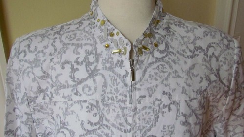 NWT ALFRED DUNNER EVENING WHITE/SILVER EMBROIDERED ZIP-FRONT JACKET Size 20 - Picture 3 of 5