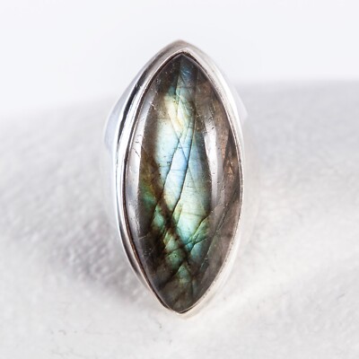 Silberring, Ring, 925 Sterlingsilber, massiv, groß, Labradorit, Marquise, Gr 59