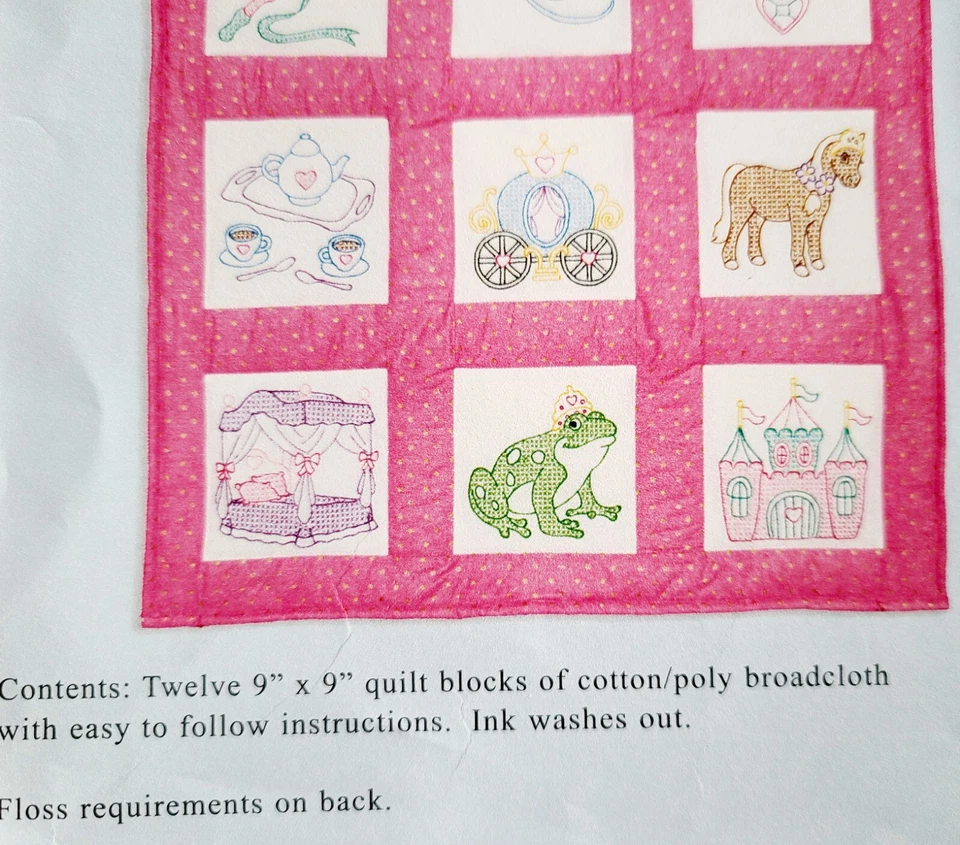 New Jack Dempsey Stamped Embroidery 12-9" x 9" Squares Quilt Blocks Princess  - Image 2 of 3
