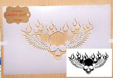 Skull stencil with wings and flames airbrush stencil artists skull template