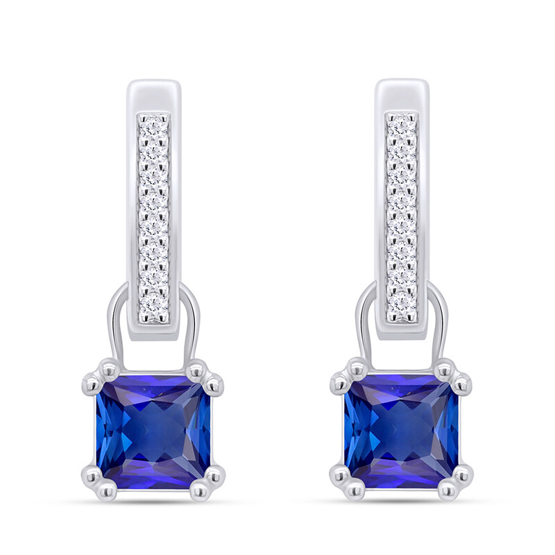 Huggie Hoop Earrings Simulated Birthstone 14K White Gold Plated Real Silver