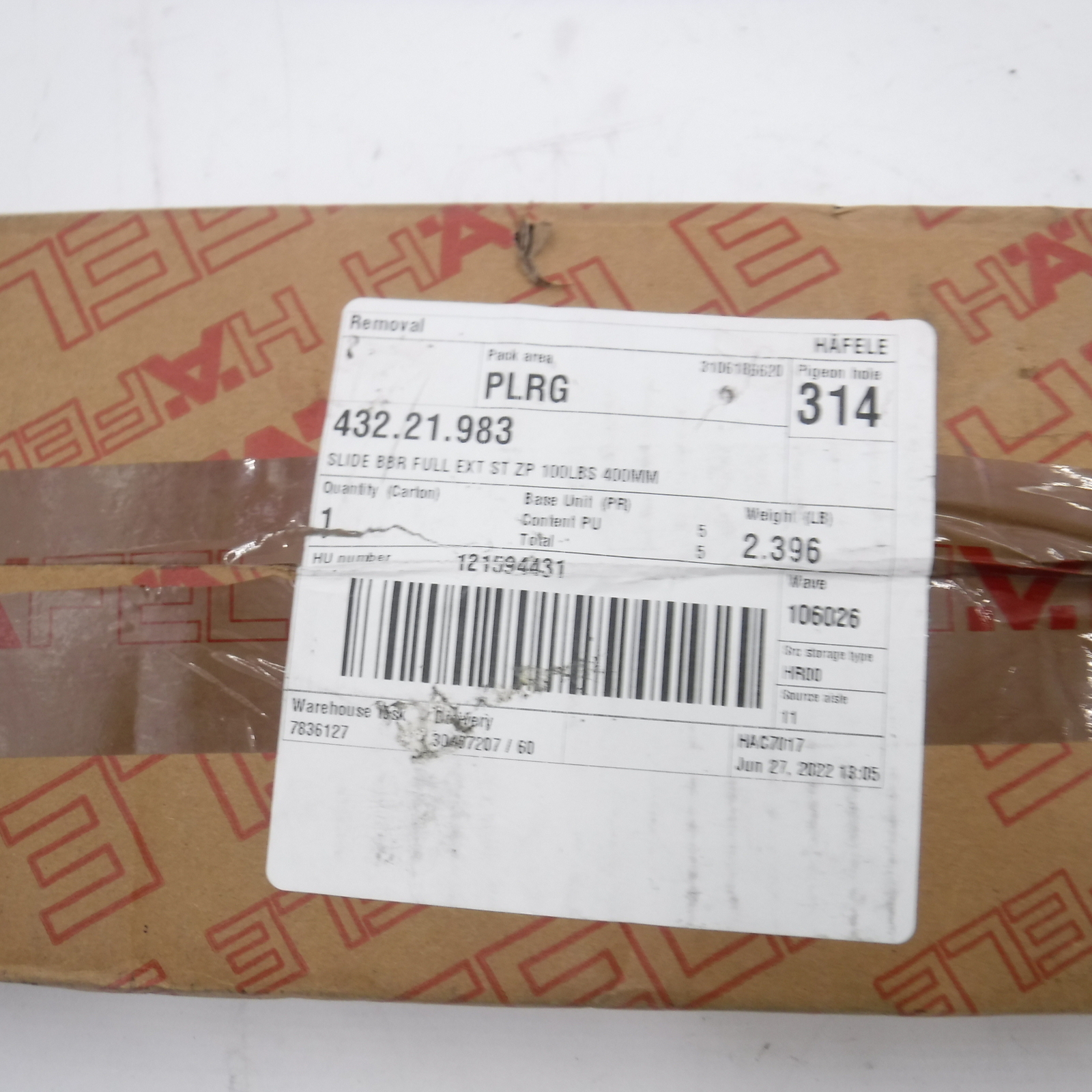 5 Pairs 16" Hafele Full Extension Ball Bearing Drawer Slides 432.21.983 100 Lbs