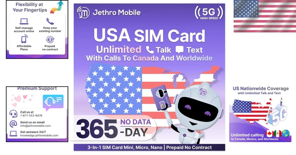 Unlimited Talk & Text Phone Plan | Easy 12-Month Prepaid SIM by Jethro Mobile - Image 2 of 4