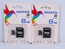 2X ADATA SanDisk micro SDHC 8GB Micro SDHC Cards LOT OF TWO NEW