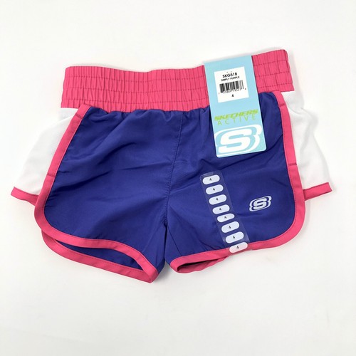 NWT Girls Size 4 Skechers Athletic Shorts Set Of 4 Blue Pink Black Elastic K1 - Picture 4 of 4
