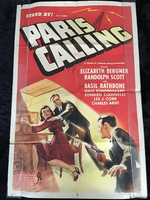 PARIS CALLING Orig. 1941 One Sheet Movie Poster E.Bergner- R. Scott- B. Rathbone