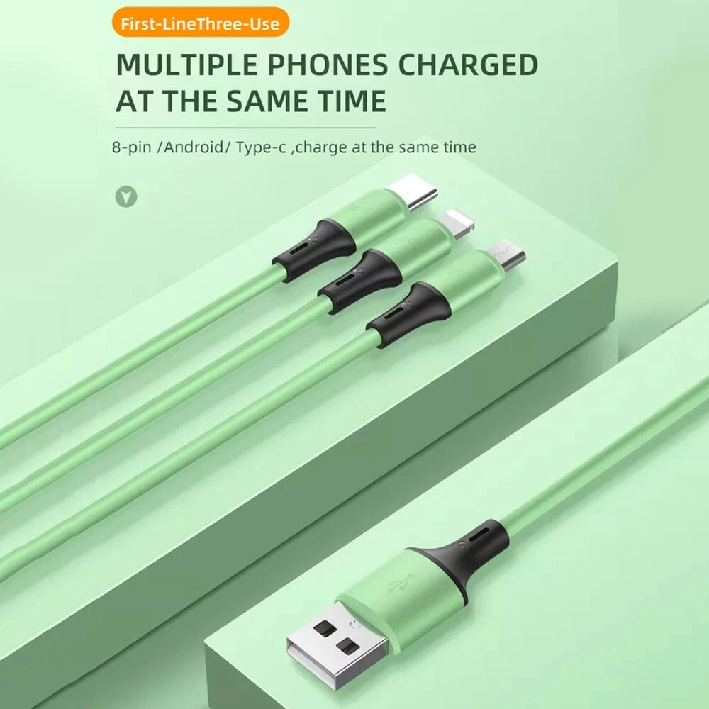 3 In 1 Charging USB Cable Charger Phone Type-C Micro IOS Multi Head ALL Phone_voghion.com