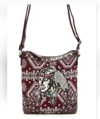 Native American Red Indian Man Rhinestone Studded Crossbody