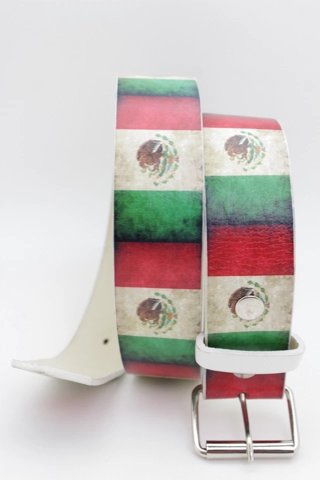 New Women Men Western Classic Hip Waist Red Green White Mexico Flag Belt Size L - Изображение 2 из 4