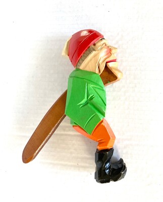 Vintage Nutcracker Hand Carved Wooden Fisherman Hand Painted Nut Cracker Lever