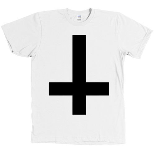 Inverted Upside Down Cross T Shirt w/ White Print Tee NEW - MORE COLORS - Picture 3 of 20