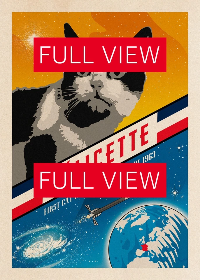 Felicette, First cat in space, France, 1963 — Vintage space poster, retro space - Image 3 of 4