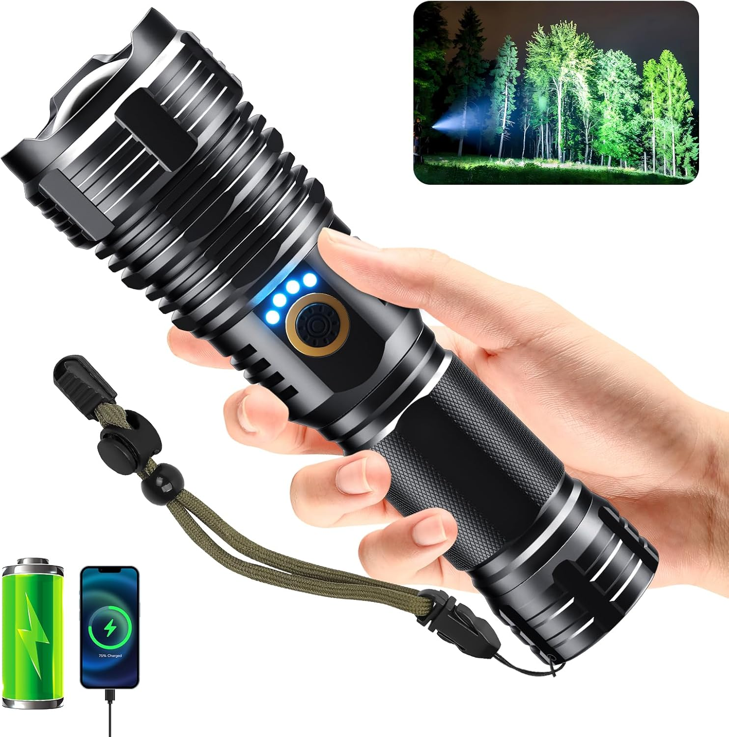 Rechargeable Flashlights High Lumens, 990000LM LED Powerful Super Bright Flash L