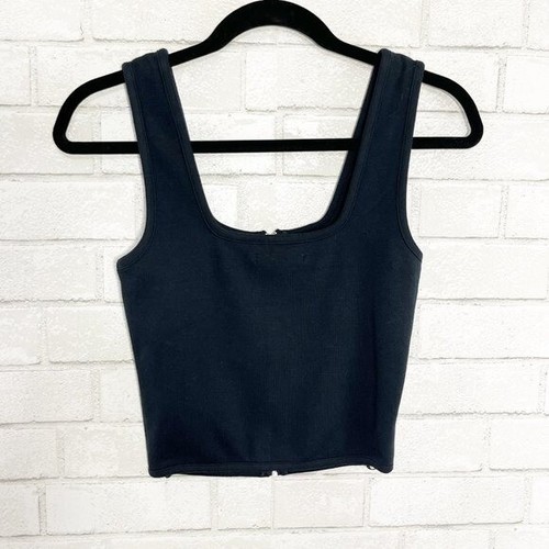 Avec Les Filles Black Zipper Front Cropped Tank Top Women's Size Small - Picture 2 of 5