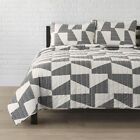 3-Piece Black and Ivory Modern Abstract Tile Cotton Blend Full/Queen Quilt Set