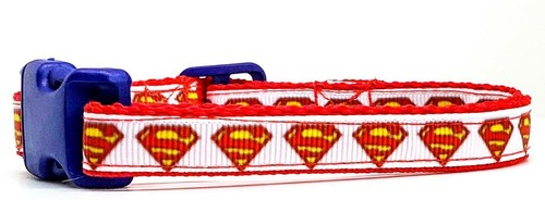 Superman Gato o Perro Pequeño Cuello 1/2" de Ancho Ajustable Campana o Correa Hecho a Mano - Imagen 4 de 12