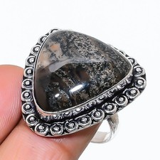 Natural Dendritic Opal Gemstone 925 Sterling Silver Jewelry Ring Size 8 US