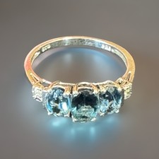 Multi Stone Aquamarine 925 Sterling Silver Ring Size 8