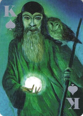 Bag of Bones Wizard & Owl   King of Spades Single Swap Playing Card