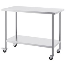 Stainless Steel Work Table 24 x 48 x 38 Inch, with 4 Wheels, 3 Adjustable Height