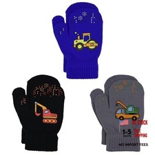 3 Pairs Toddler Winter Knitted Mittens - Kids Full 3 Pairs - Truck Style B
