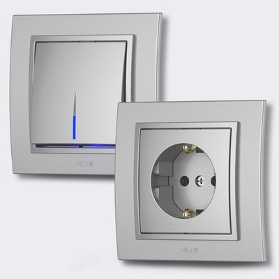 Schuko Steckdose Schalter Wechselschalter Taster LED Dimmer SAT TV ZENA SILBER
