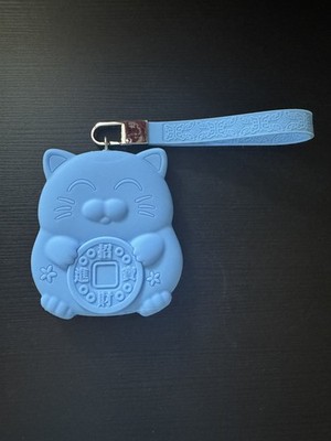 Maneki Neko Lucky Cat Silicone Card Key Ring Holder Case Bag Organizer Blue  