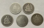 1842-1877 Seated Liberty Quarters US Silver Coins Lot of 5