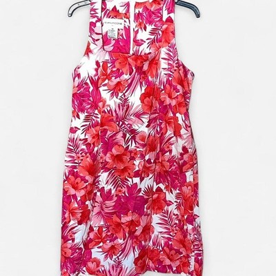Evan Picone Pink Coral White Floral Square Neck Strap Dress - Size 14