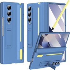 Samsung Galaxy Z Fold 4 Case with S Pen Holder and Hidden Kickstand, Sky Blue