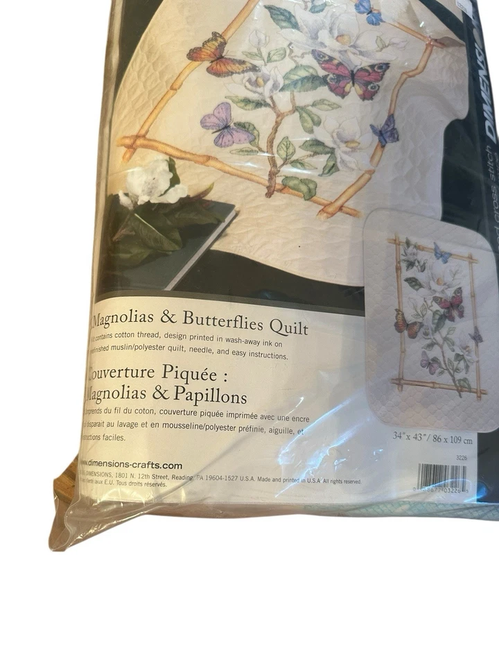 Dimensions Magnolias & Butterflies Quilt Stamped Cross-Stitch Kit Vintage - Image 2 of 4