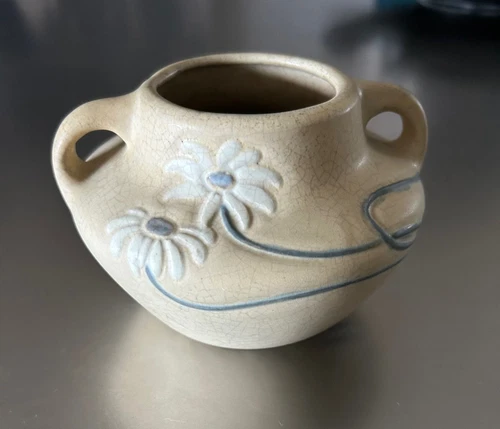 Weller Pottery Etched Matte Art Nouveau Style Vase with Daisies